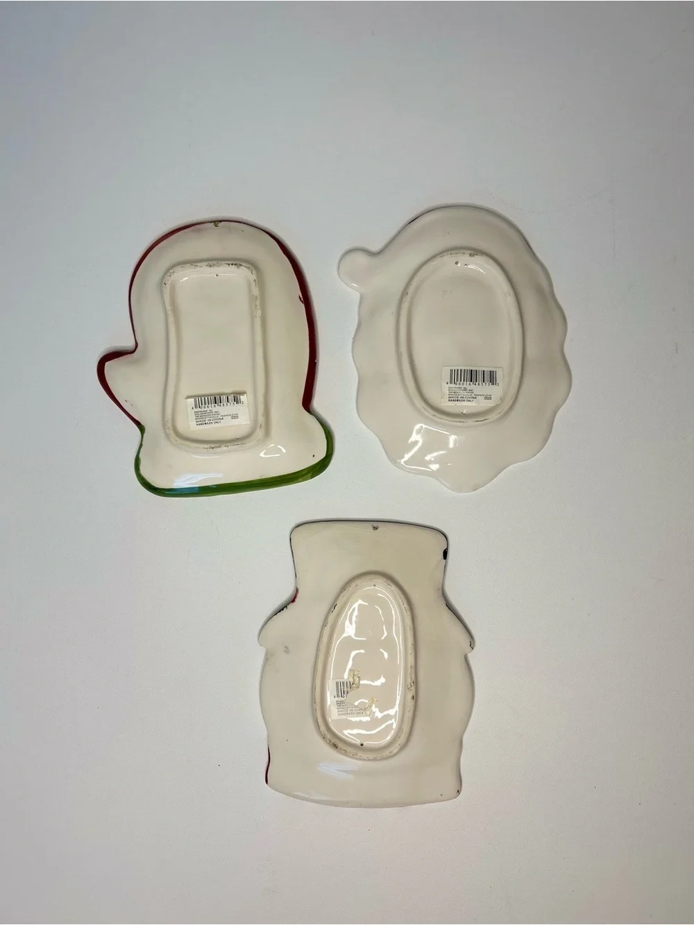 Vintage Ceramic Christmas Candy Dishes Set 3 Santa Snowman Mitten